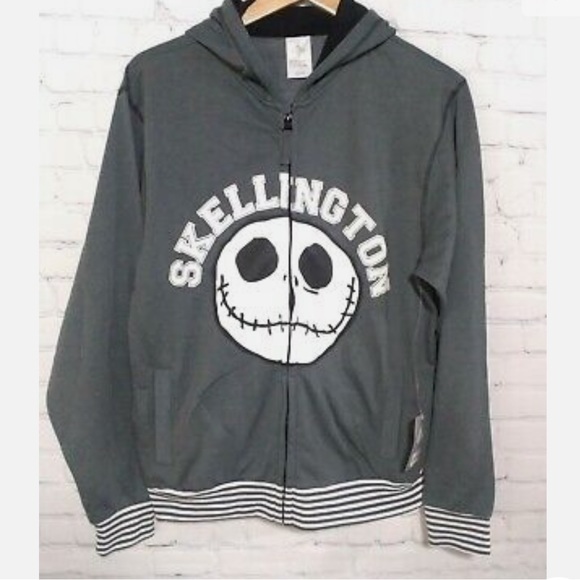 Disney Tops - DISNEY NIGHTMARE BEFORE CHRISTMAS SKELLINGTON ZIP UP HOODED JACKET